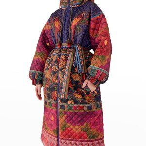 Farm Rio mixed patchwork midi puffer jacket - size M